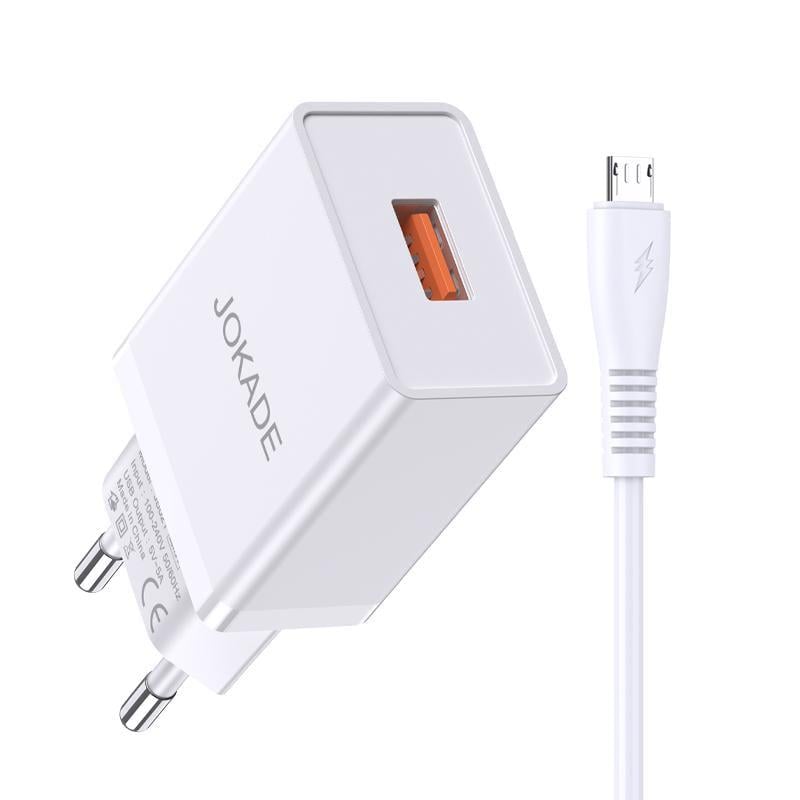 Мережевий зарядний пристрій Jokade JB022 USB/5A та кабель Micro Білий (925203)