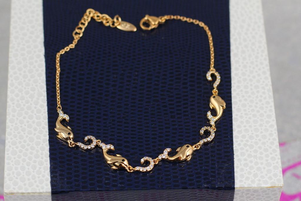 Браслет Xuping Jewelry Дельфины 18 см 5 мм добавка цепи 3 см Золотистый (1438775537)