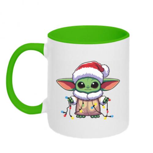 Чашка двухцветная Yoda with Christmas lights 320 мл Белый с зеленым (15913925-37-194832)
