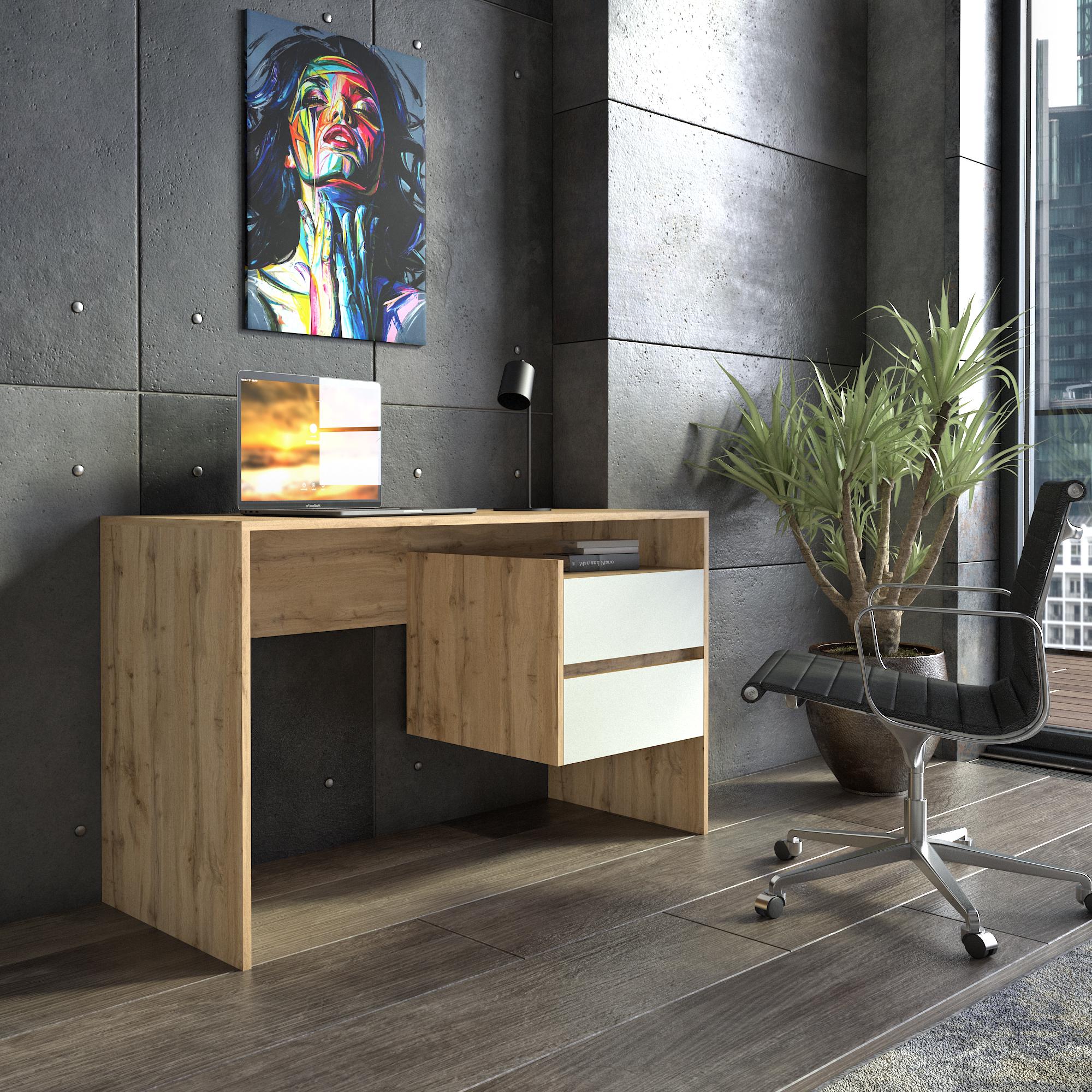 Письменный стол с выдвижными ящиками и нишей 1250х755х516 мм Дуб аппалачи/белый (mst-6-ap-wh)