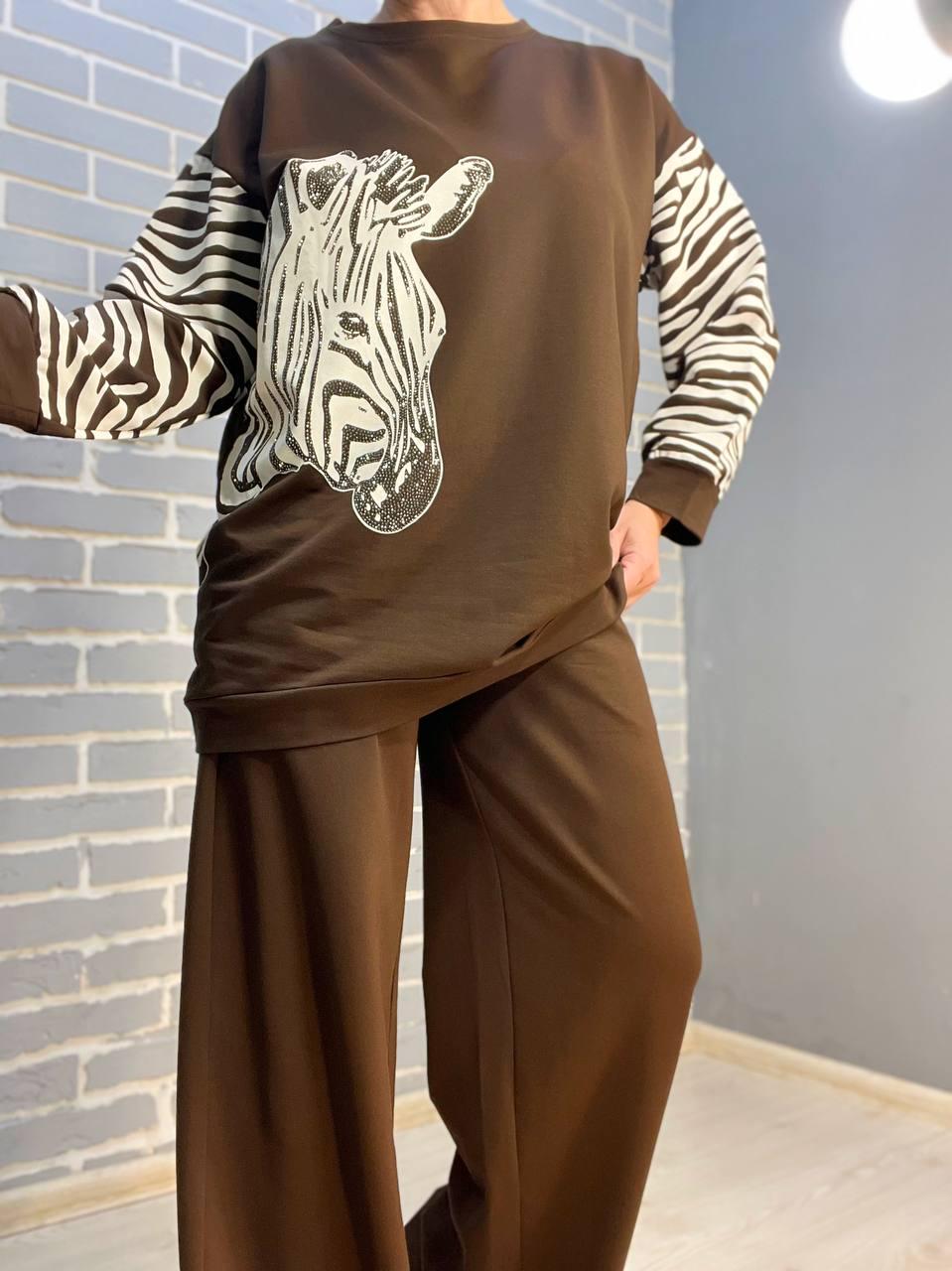 Світшот жіночий LSK 6030 подовжений зебра каміння OS Коричневий (1763) - фото 4