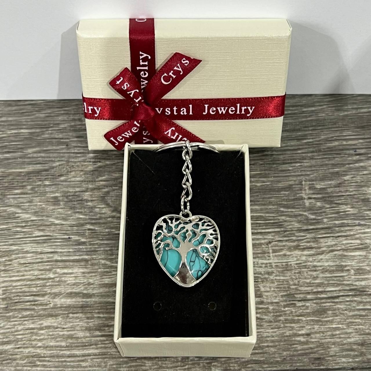 Кулон с натуральным камнем Древо жизни бирюза в сердце 25 мм в коробочке Серебристый (2171310519)