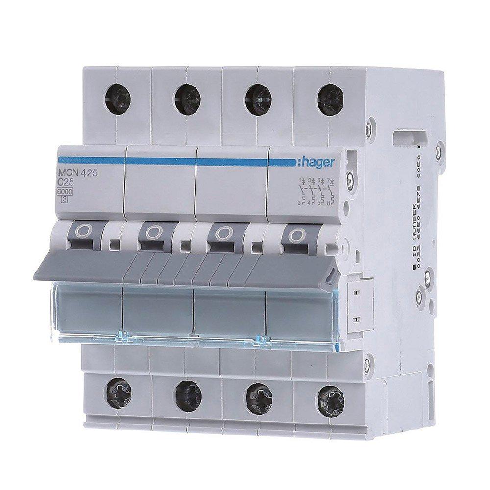 Автоматический выключатель Hager 4P 25A C 6 kA MCN425 4M