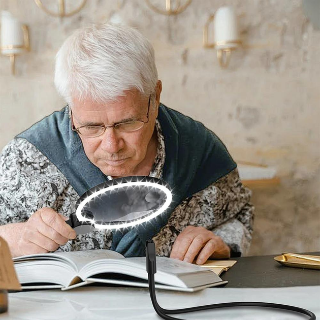 Увеличительное стекло нашийное GOSPO ручное двукратное с магнитом с подсветкой от USB 4в1 (L-0001) - фото 5 Увеличительное стекло нашийное GOSPO ручное двукратное с магнитом с подсветкой от USB 4в1 (L-0001) - фото 5