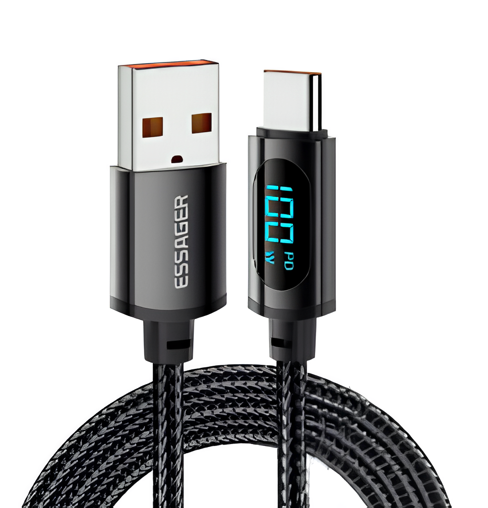 Кабель Essager USB на Type C 100W с цифровым дисплеем 2 м Черный (1924785587)