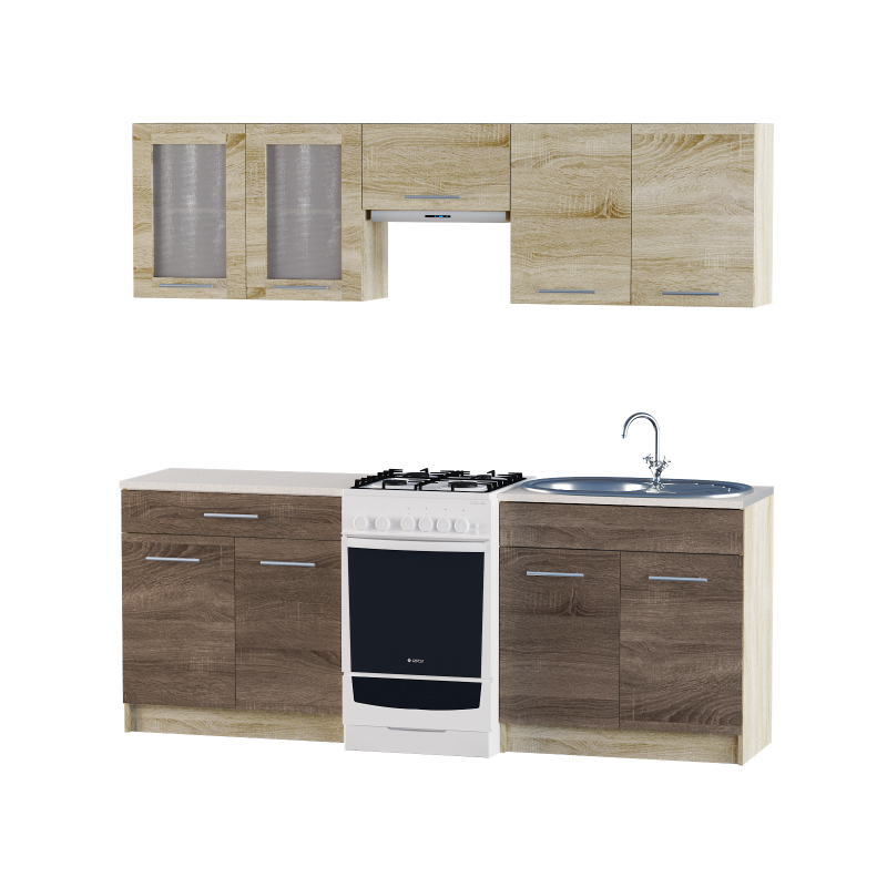 Кухня зі стільницею та врізною мийкою Еверест Еко-9 набір 2,1 м Дуб Сонома/Трюфель ДСП (00396)