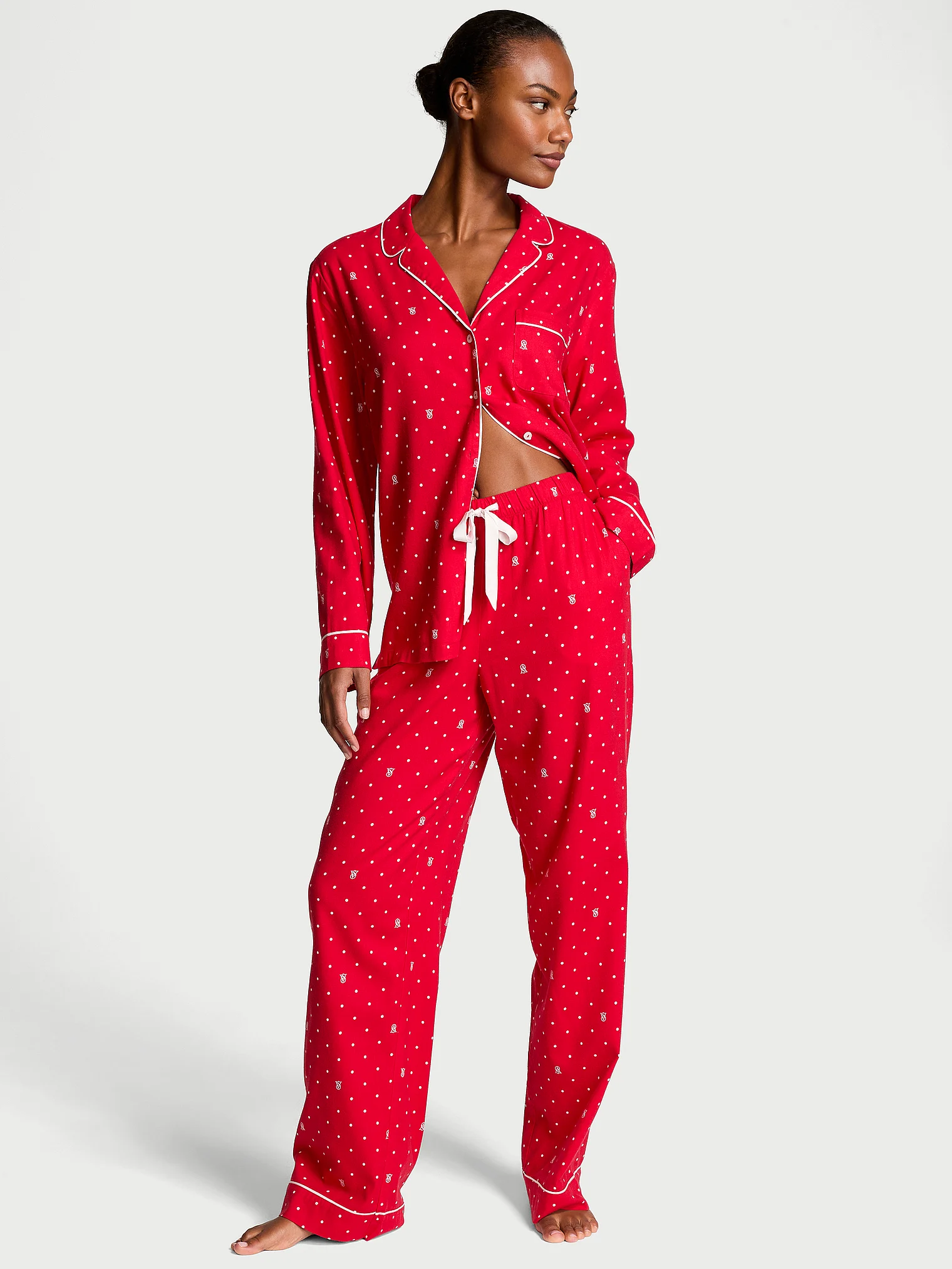 Піжама жіноча Victoria's Secret Flannel Long Pajama Set фланелева M Червоний (23226528)