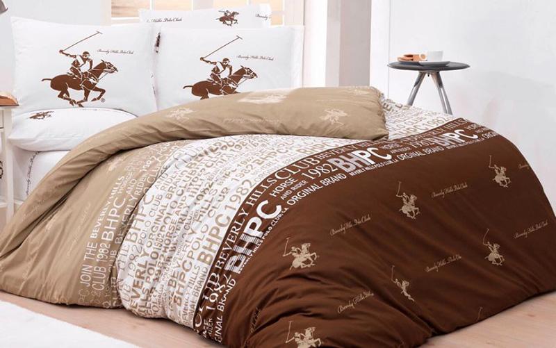 Комплект постільної білизни Polo Сlub 004 Євро ранфорс Бежевий (SA-4072)