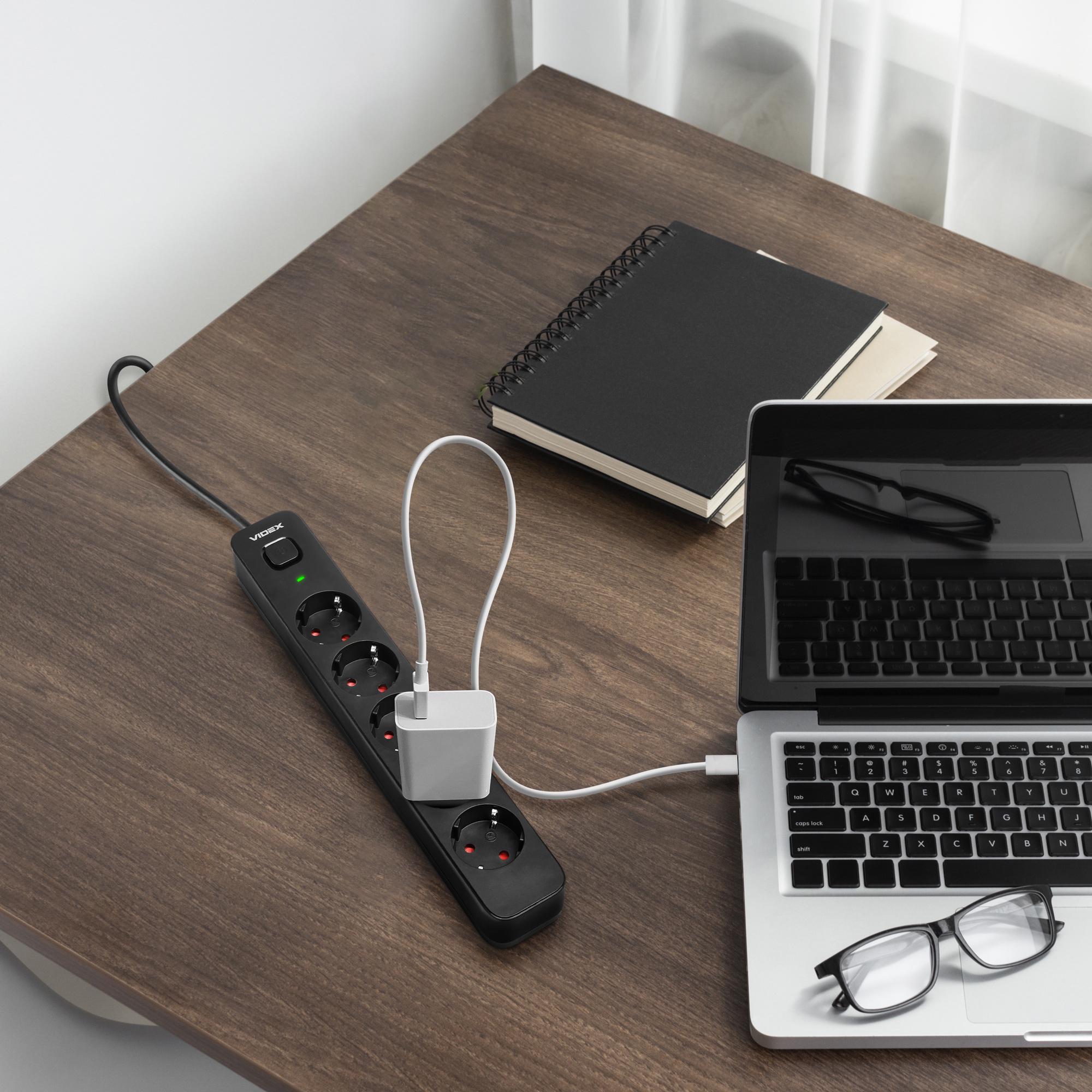 Удлинитель Videx ONCORD 5 гнезд с заземлением/кнопкой/шторками 3 м Черный (VF-PD53G-B) - фото 10