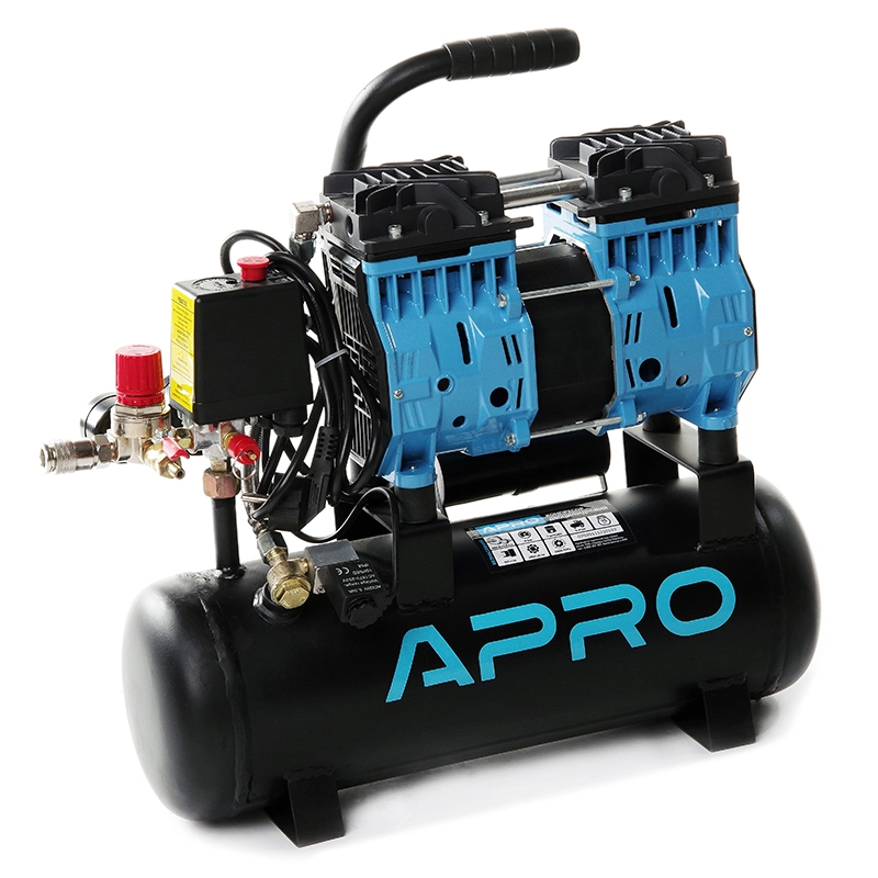 Компрессор двухцилиндровый Apro безмасляный OFE-9 0,6 кВт 152 л/мин 8 бар 9 л кран/штуцер (850170) - фото 3