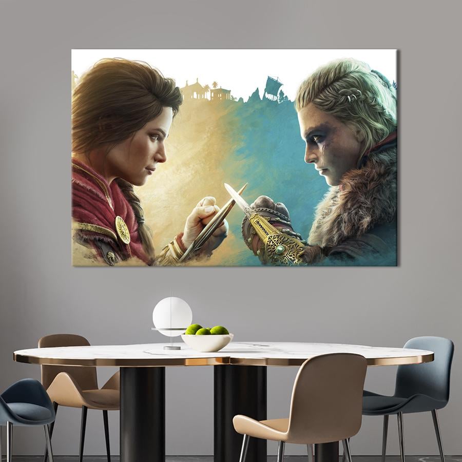 Картина на холсте Assassin’s Creed Odyssey и Valhalla Crossover 122x81 см (1456-1)