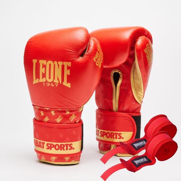 Боксерські рукавиці Leone GN220 DNA 14 унцій бинти 4 м в комплекті Red (3070040807)