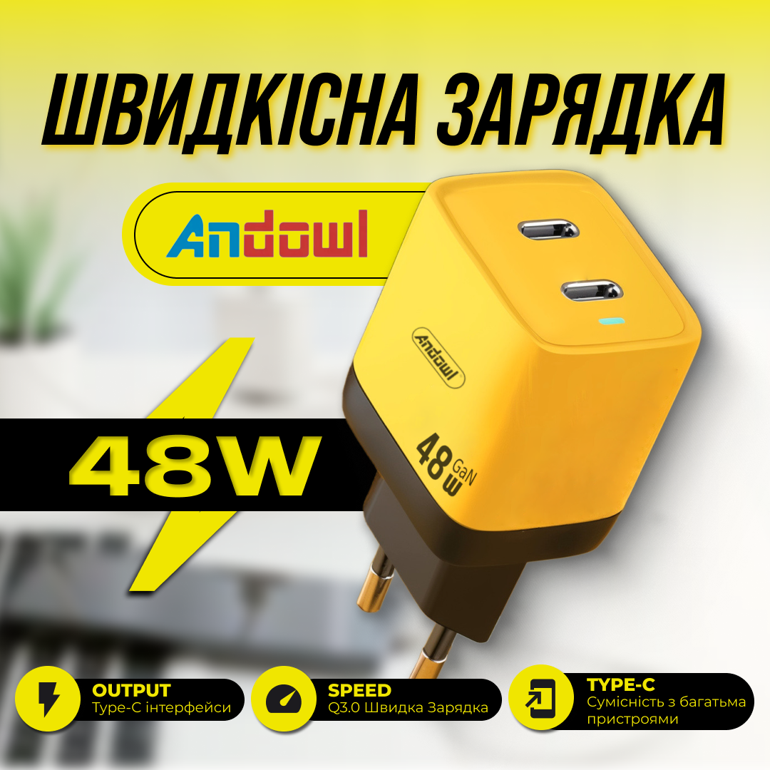 Зарядное устройсвто Andowl 48W USB Type-C PD/QC 3.0 fast charge aace227e) - фото 2