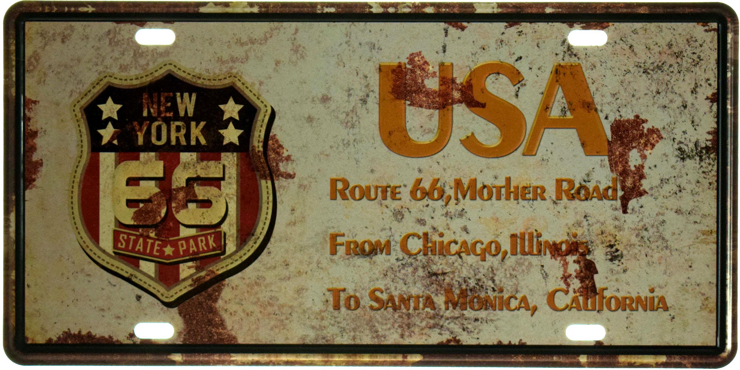 Табличка металлическая USA Route 66 From Chicago, Illinois To Santa Monica, California 15x30 см