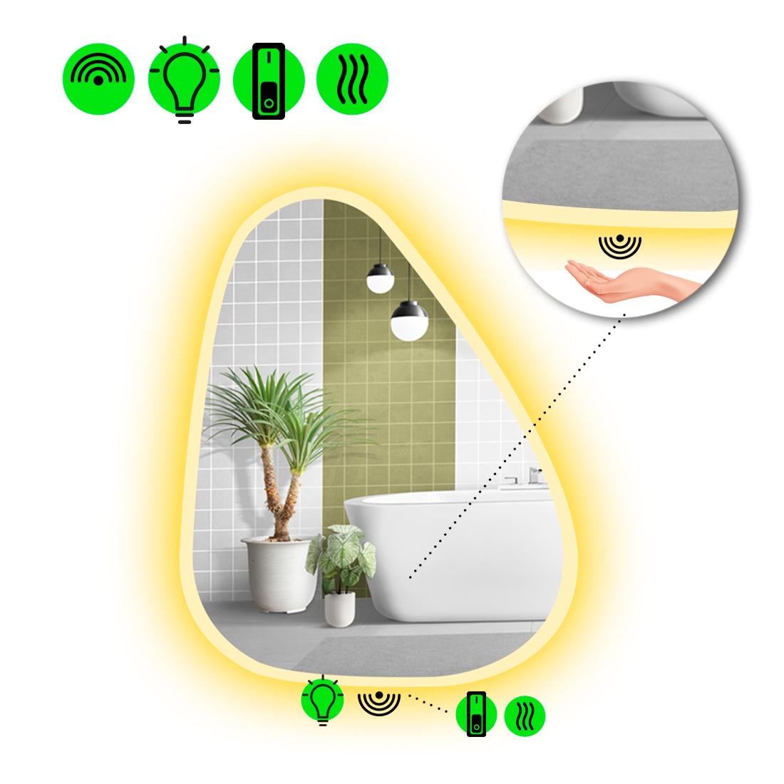 Зеркало с LED подсветкой Doccia 3 с ИК включателем и подогревом 80x64 см (8736912)