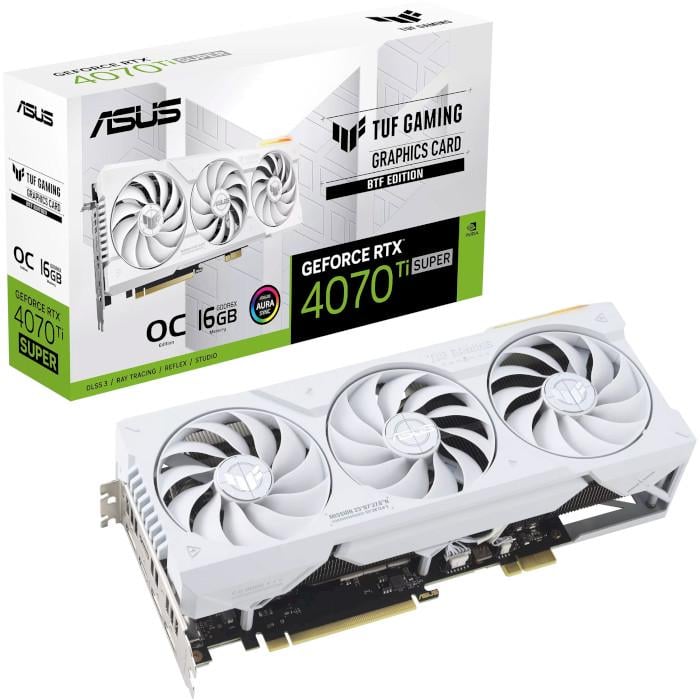 Видеокарта Asus TUF NVIDIA RTX 4070 Ti SUPER OC BTF 16 GB GDDR6X 2670 МГц PCIe 4,0 White (TUF-RTX4070TIS-O16G-BTF-White)