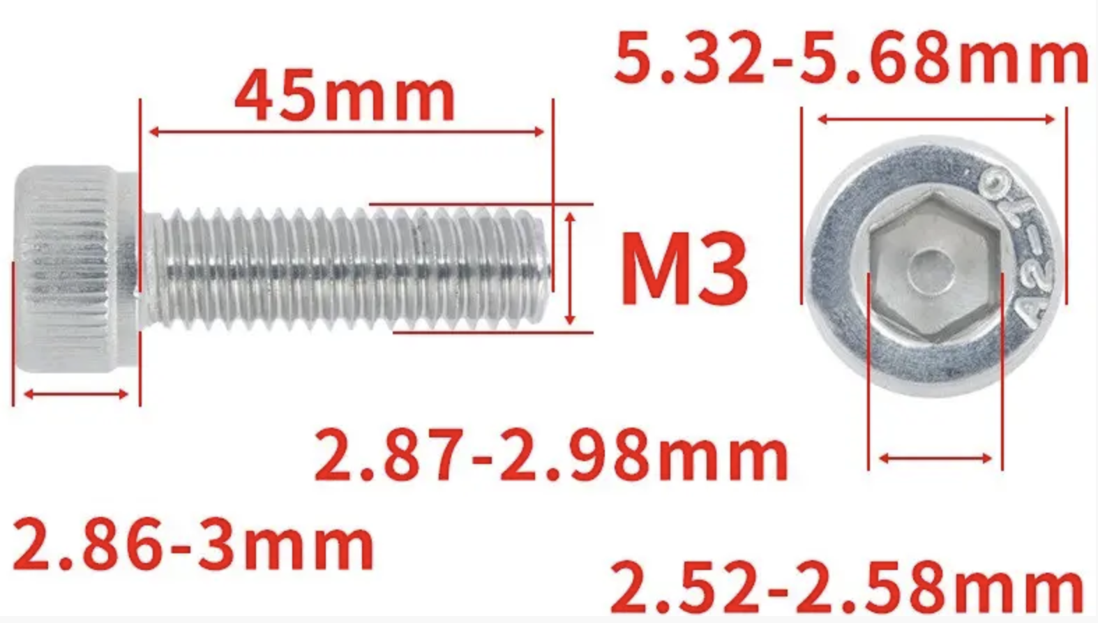 Винт с шестигранной головкой DIN912 M3x45 мм (DIN912_m3_45) - фото 2