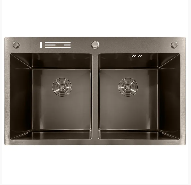 Мойка кухонная MIXXUS MH8350-DK 3,0/0,8 мм из нержавеющей стали интегрированная две чаши Nano-Black (MI7053)
