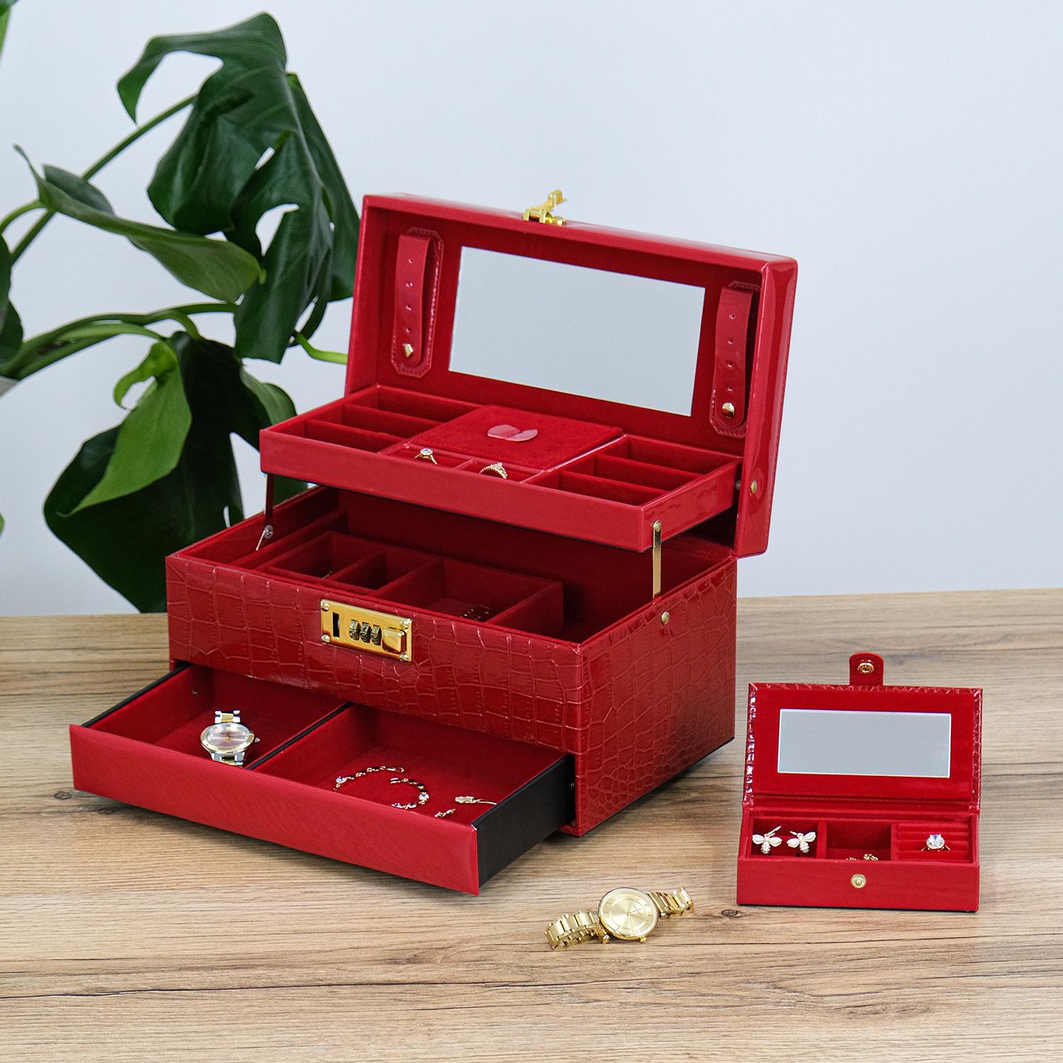Шкатулка для украшений Гранд Презент трехслойный с зеркалом 30х18,5х16,2 см Красный (JZ-015-1)