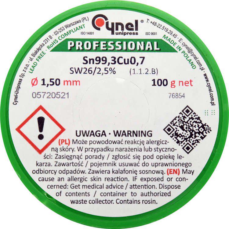 Припой бессвинцовый Cynel Sn99,3Cu0,7 1,5 мм 100 г (76854) - фото 2 Припой бессвинцовый Cynel Sn99,3Cu0,7 1,5 мм 100 г (76854) - фото 2