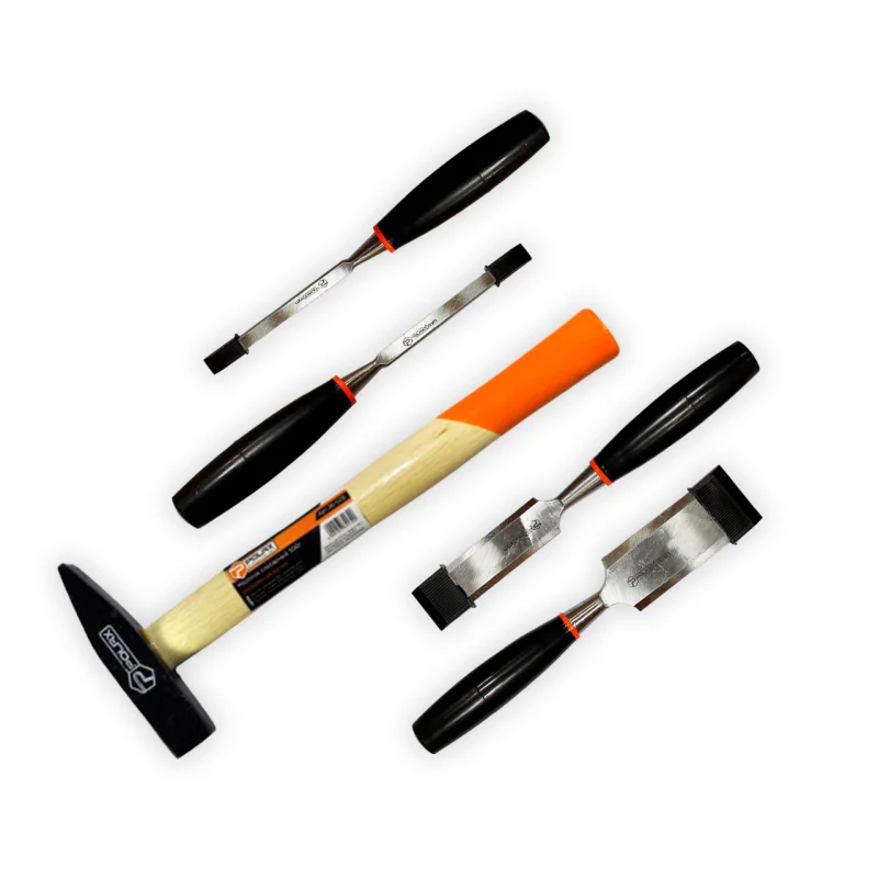 Набор Polax молоток 300 г и 4 стамески с пластиковой ручкой 6/8/32/38 мм (335-17)