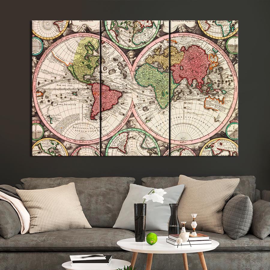 Картина карта Старинный мир на карте 128x81 см (A1334-3)