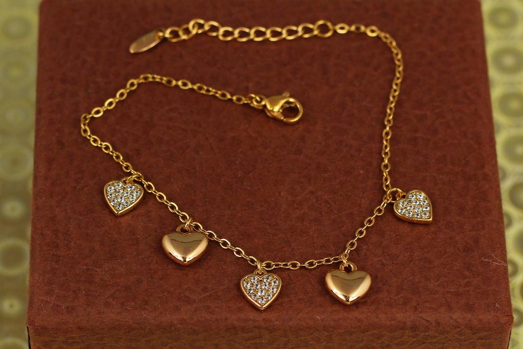 Браслет Xuping Jewelry с подвесками пять сердечек 17 см удлинитель 3 см Золотистый (2312377443)