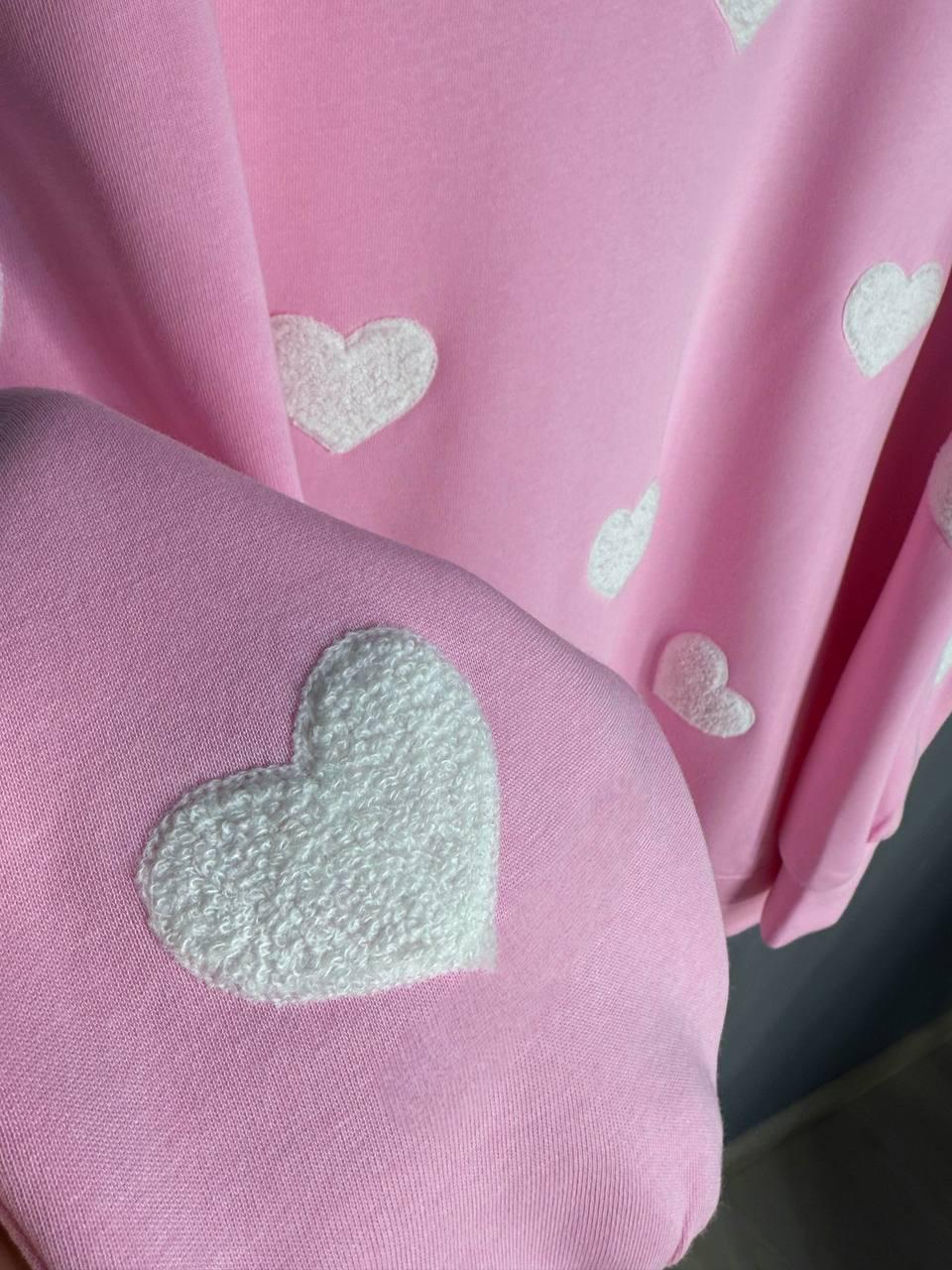 Свитшот женский W 2975 удлиненный махровые сердца OS Розовый (2408) - фото 3 Свитшот женский W 2975 удлиненный махровые сердца OS Розовый (2408) - фото 3