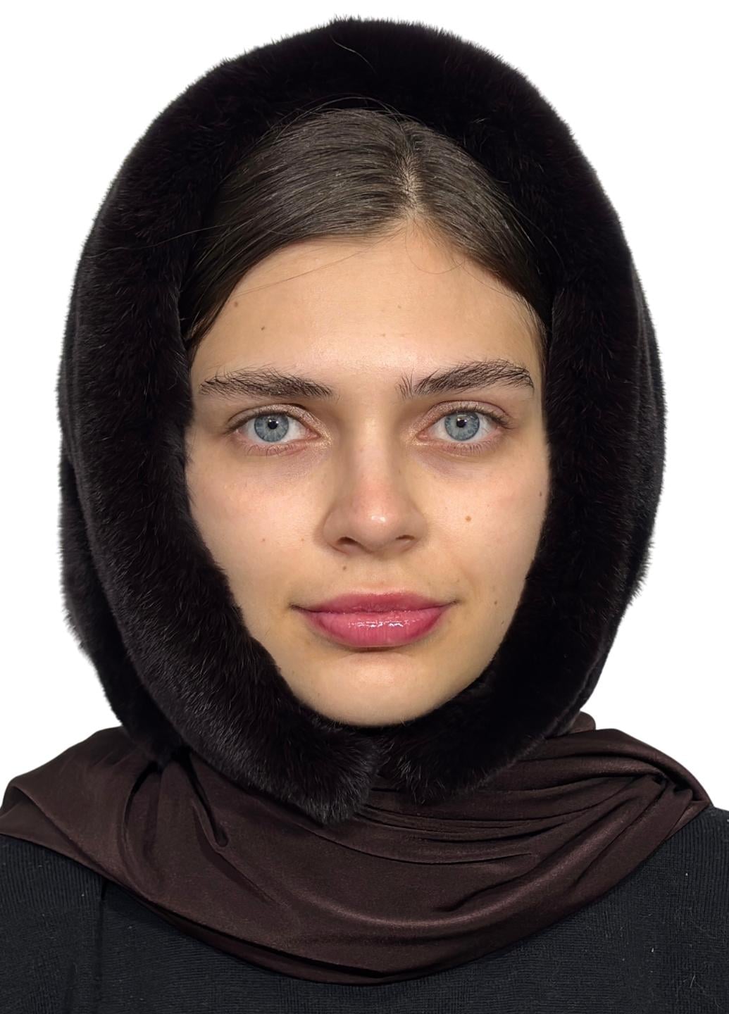 Платок на голову женский Меховой стиль Паук из натурального меха кролика Коричневый (314/B)