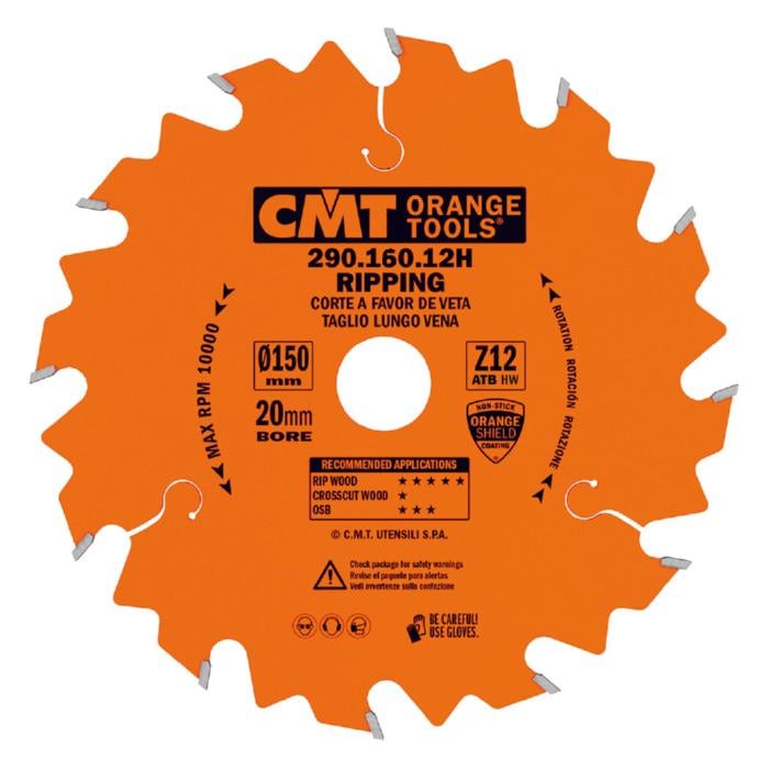 Диск пиляльний CMT 160х2,2х20 мм Z 12 АТВ фанера/дерево/ДСП 290.160.12H (14123)