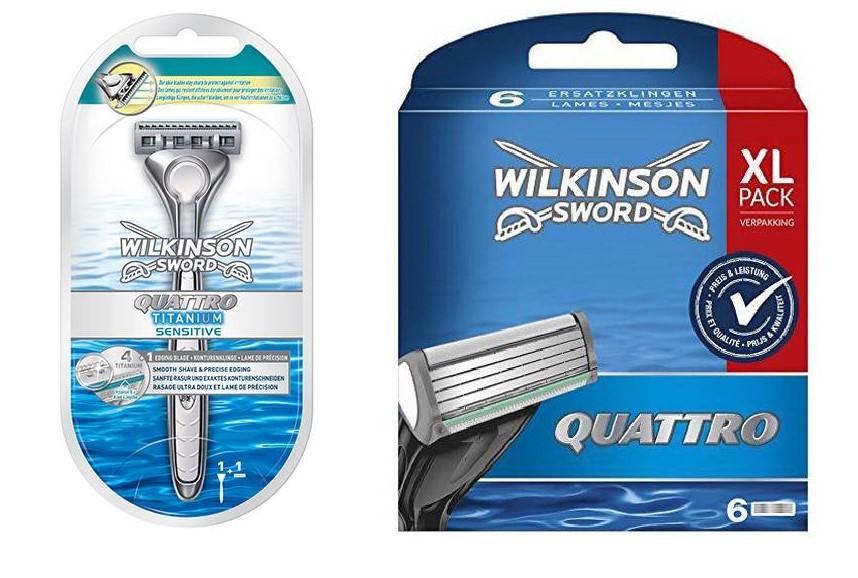 Картриджи для бритья Wilkinson Quattro XL pack 6 шт. и бритвенный станок Quattro Titanium Sesitive (01105)