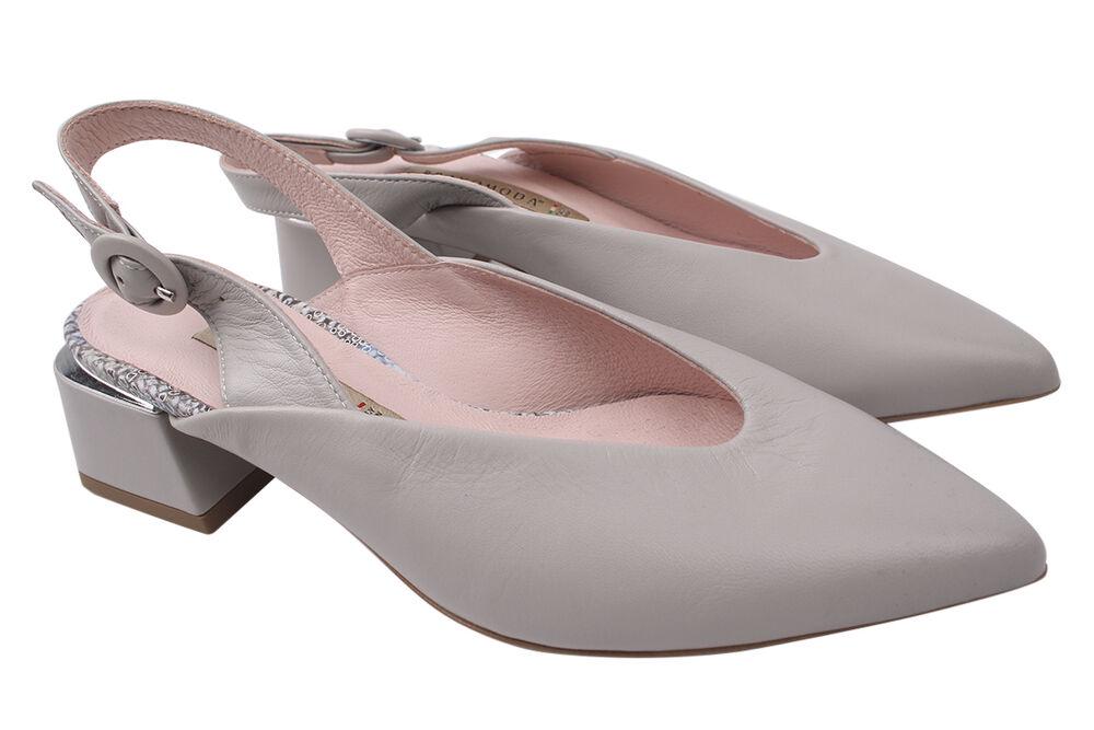 Туфли женские Bravo Moda из кожи на низком каблуке с открытой пятой р. 37 Серый (99-20LT)