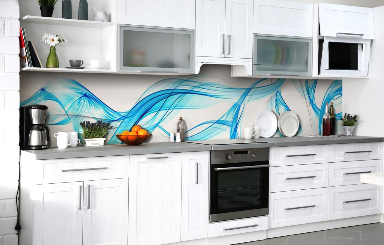 Кухонный фартук Стереоволны/Линии виниловый самоклеющийся 650х2500 мм Голубой