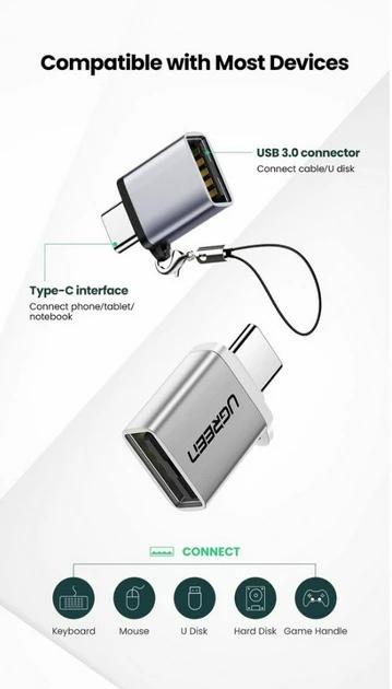 Адаптер Ugreen OTG Type-C to USB 3.0 з карабіном Space Gray (US270) - фото 4