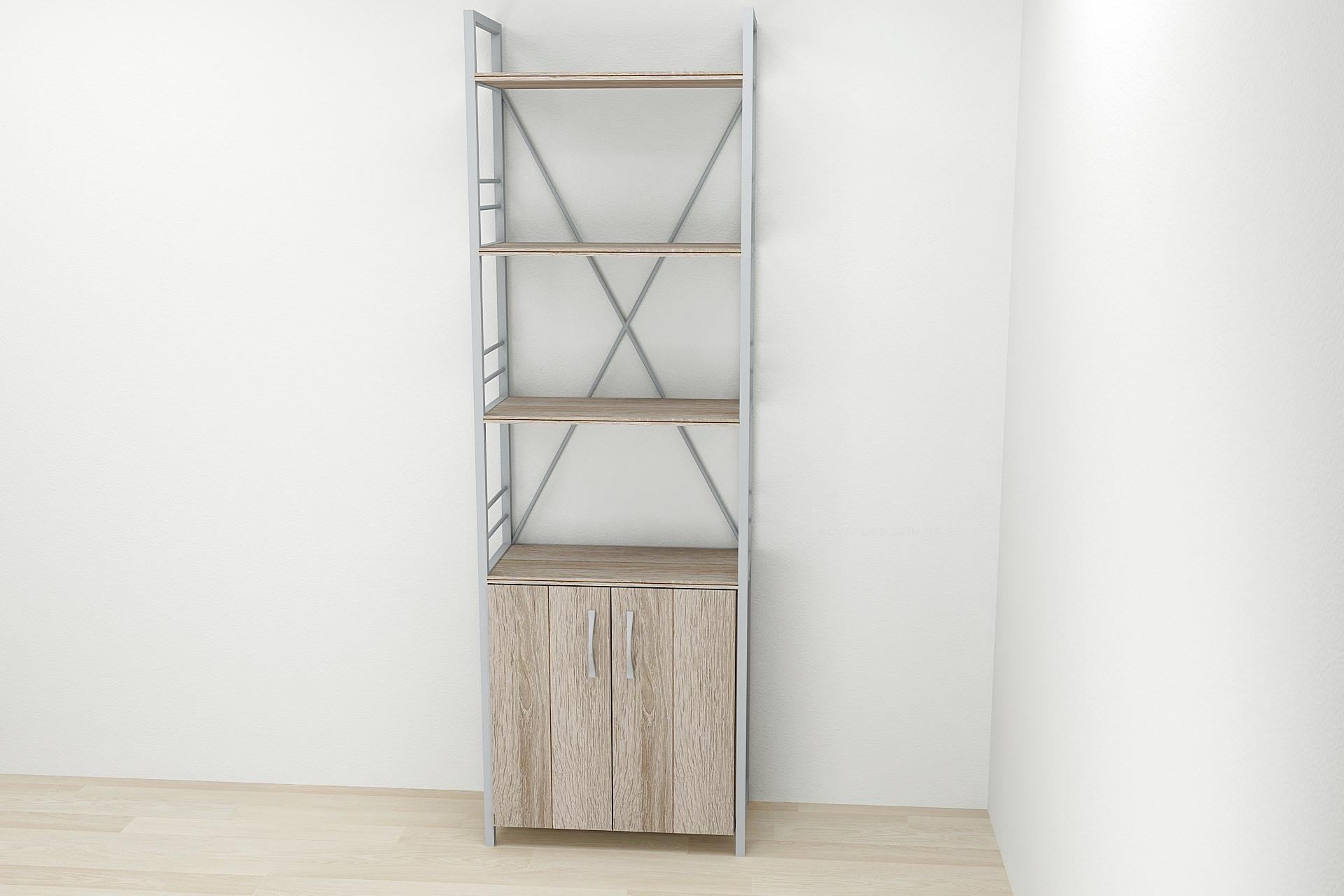 Этажерка Ferrum-decor Коннект 4/60 с тумбой ДСП 179x60x28 см Серый/Сонома Трюфель (FRD-102481)