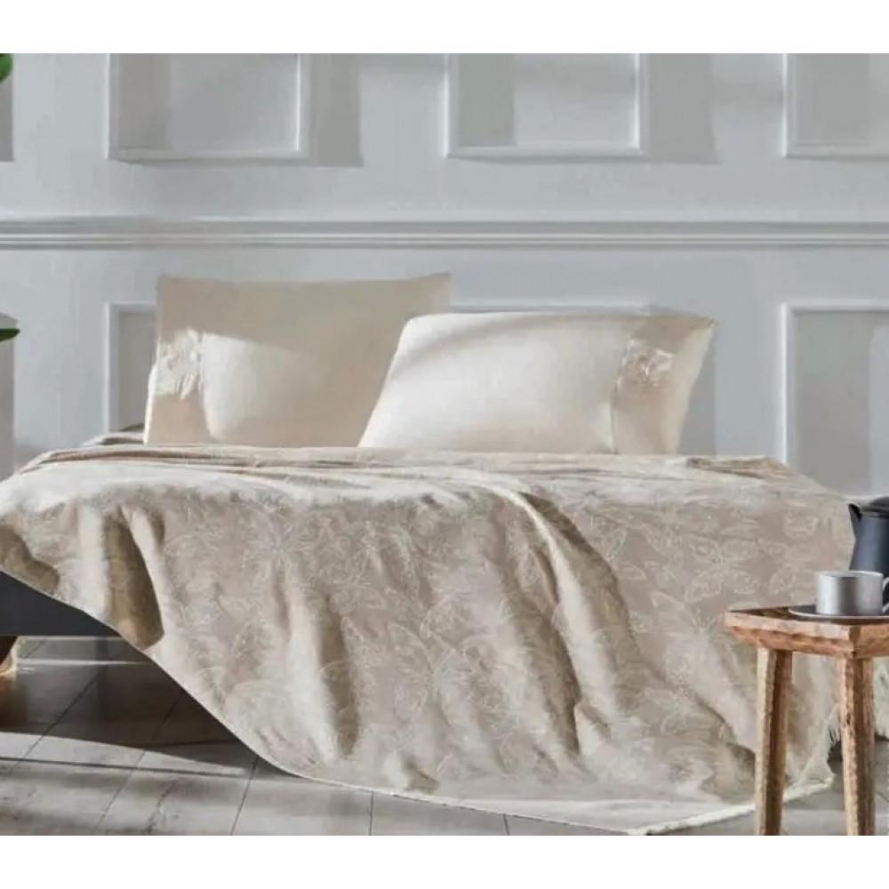 Постельное белье Tivolyo Home Papillon bej с хлопковым покрывалом-пике евро