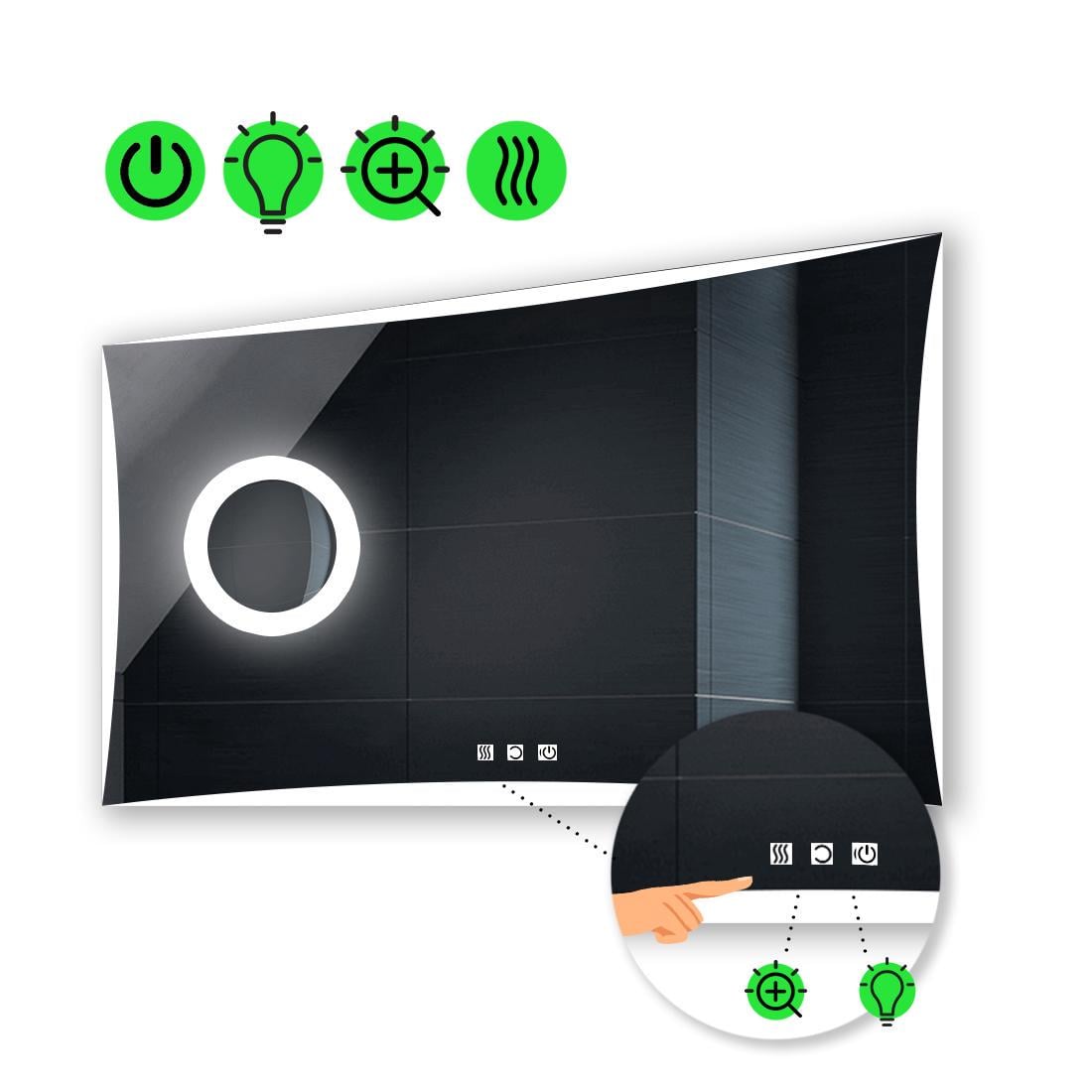 Зеркало с LED подсветкой Amado с тремя сенсорами/подогревом и линзой с подсветкой 80x60 см (Amadog37)