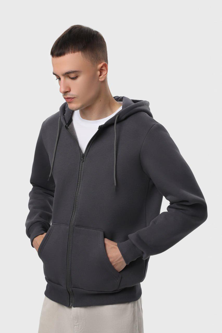 Худі на замку утеплене RAY BASIC U0405L UNISEX M Темно-сірий - фото 2 Худі на замку утеплене RAY BASIC U0405L UNISEX M Темно-сірий - фото 2