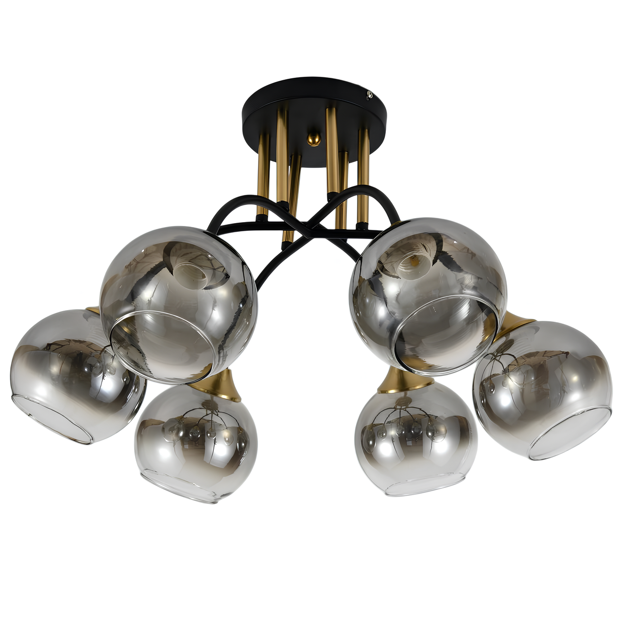 Люстра Sirius на шесть плафонов с градиентом под лампы Е27 Черный/Медный (DX2028-6 BK+Copper)