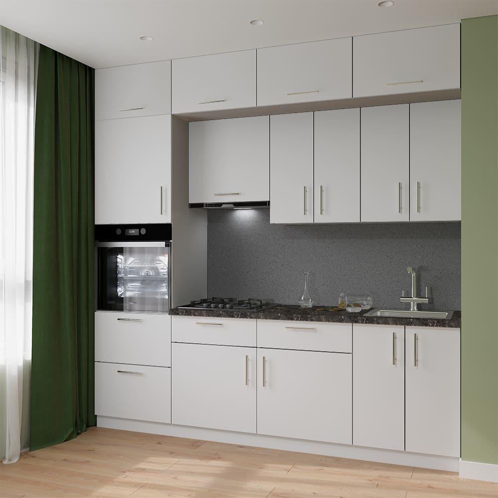 Кухня SENAM ДСП 1 Класік вбудована плита та витяжка з антресолями з ручками 2,4 м Білий гладкий (ДСП1Р24.1) Кухня SENAM ДСП 1 Класік вбудована плита та витяжка з антресолями з ручками 2,4 м Білий гладкий (ДСП1Р24.1)