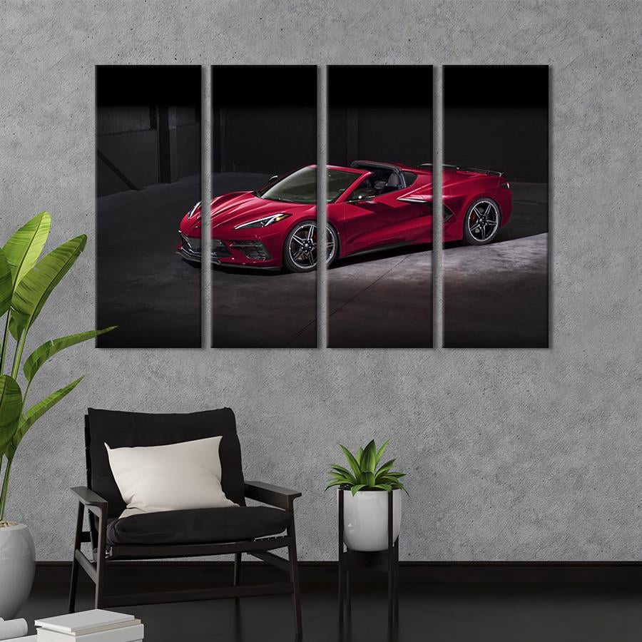 Картина на холсте Яркий малиновый Chevrolet Corvette C8 209x133 см (1256-41)