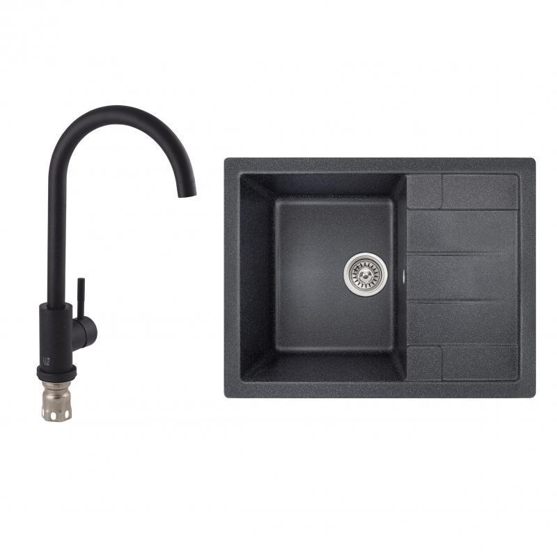 Мойка для кухни Lidz BLA-03 со смесителем Aria 015F 650x500/200 мм Black (24501582)