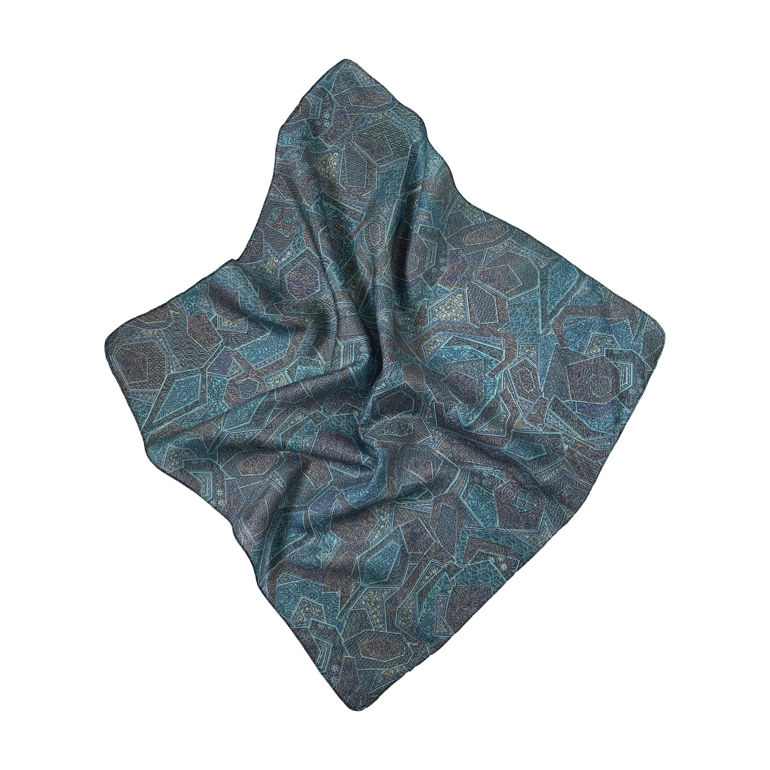 Натуральный шелковый платок Silk Route 50х50 см Синий/Серый (1255)