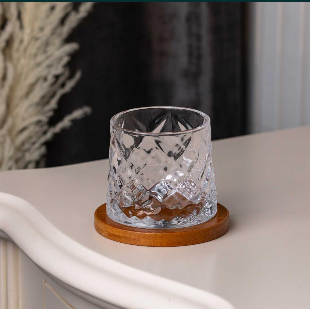 Стакан для виски TS Kitchen Горизонт с бамбуковой подставкой 270 мл (17514807)