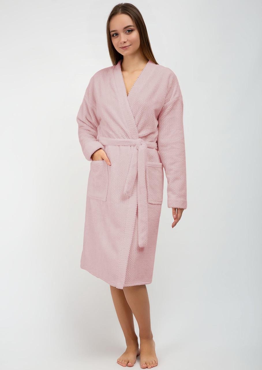 Халат-кимоно женский Roksana на запах с длинными рукавами и карманами веллсофт стриж S Розовый (1209/90021)