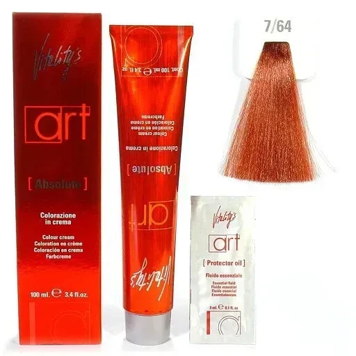 Крем-краска для волос с масляным коктейлем Vitality’s Art Absolute Hair Color Cream 7/64 Красно-медный блондин 100 мл