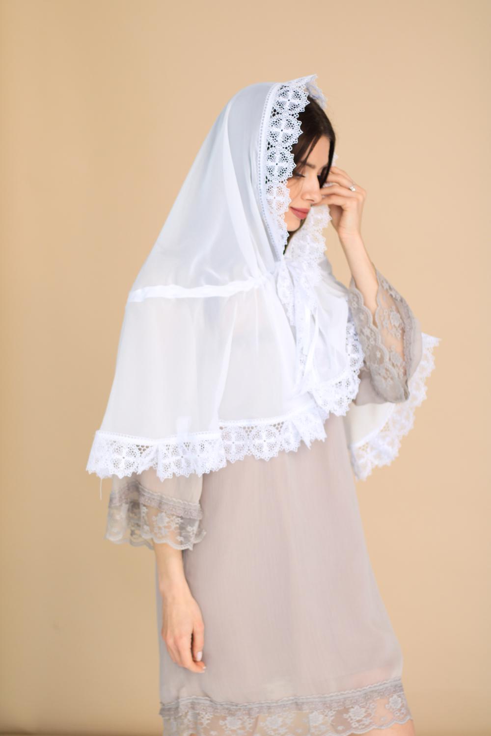 Палантин для храму на голову Білий (п025) - фото 3