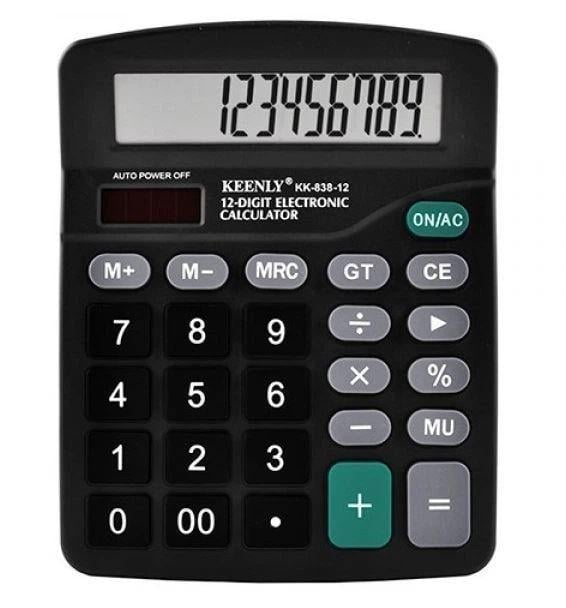 Калькулятор KK-838-12 із широким екраном і функцією запам'ятовування Чорний (2933)