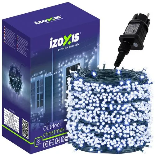 Гірлянда новорічна на ялинку Izoxis 24899 500 LED 35 м холодне біле світло з ефектом спалаху Flash 8 режимів IP44 Гірлянда новорічна на ялинку Izoxis 24899 500 LED 35 м холодне біле світло з ефектом спалаху Flash 8 режимів IP44