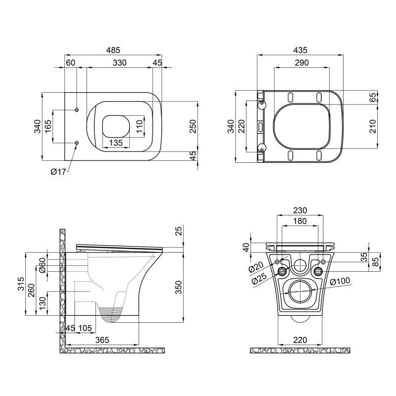 Унитаз подвесной Q-tap Presto безободковый с сиденьем Soft-close (QT24332615EW) - фото 2